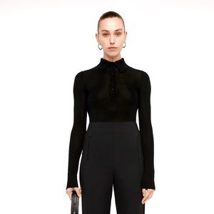 Scanlan Theodore Babywool Knit Polo Shirt Top in Black - NEW